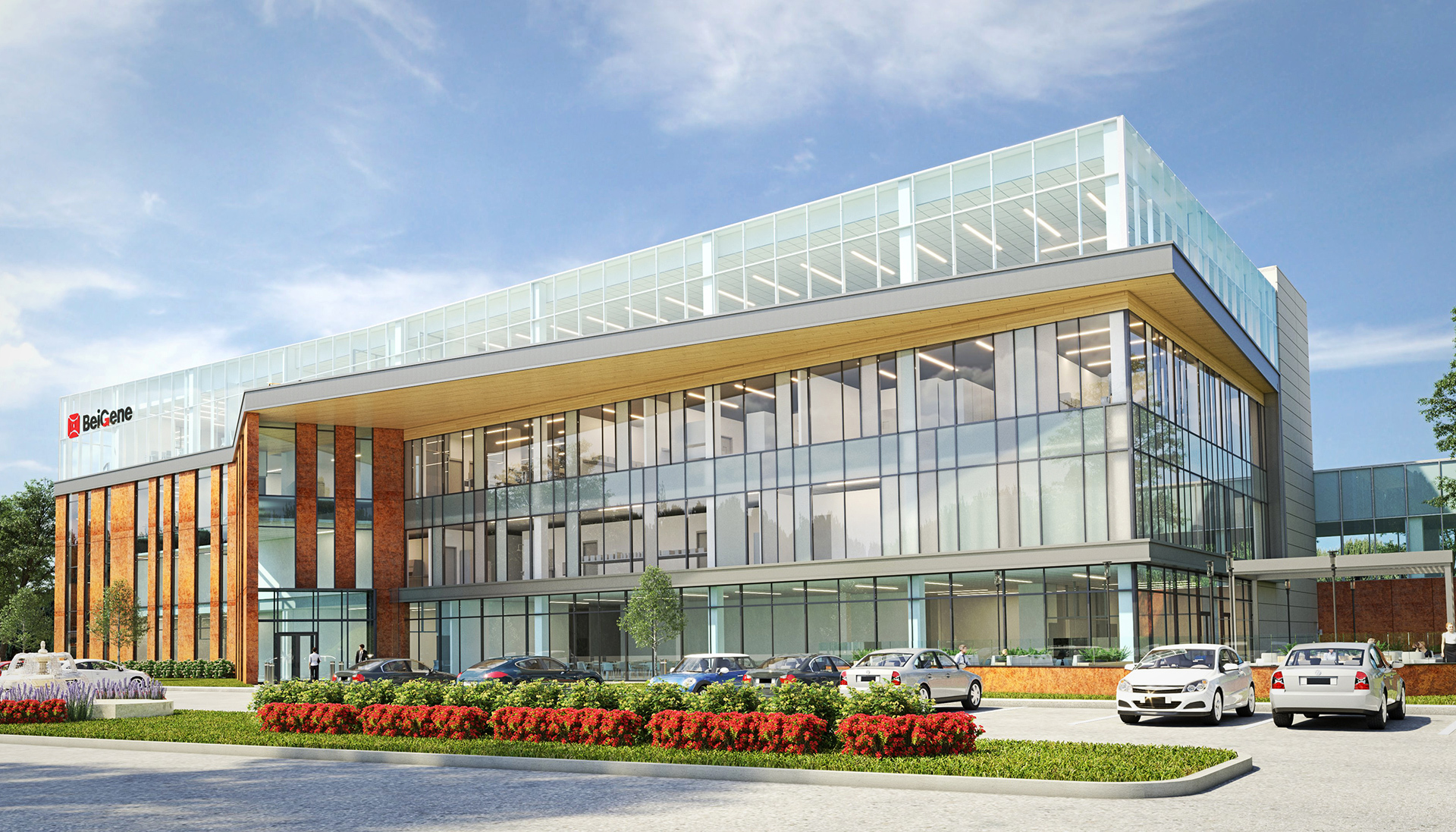 Rendering of the BeiGene building. This is the exterior view of what the building will look like. 