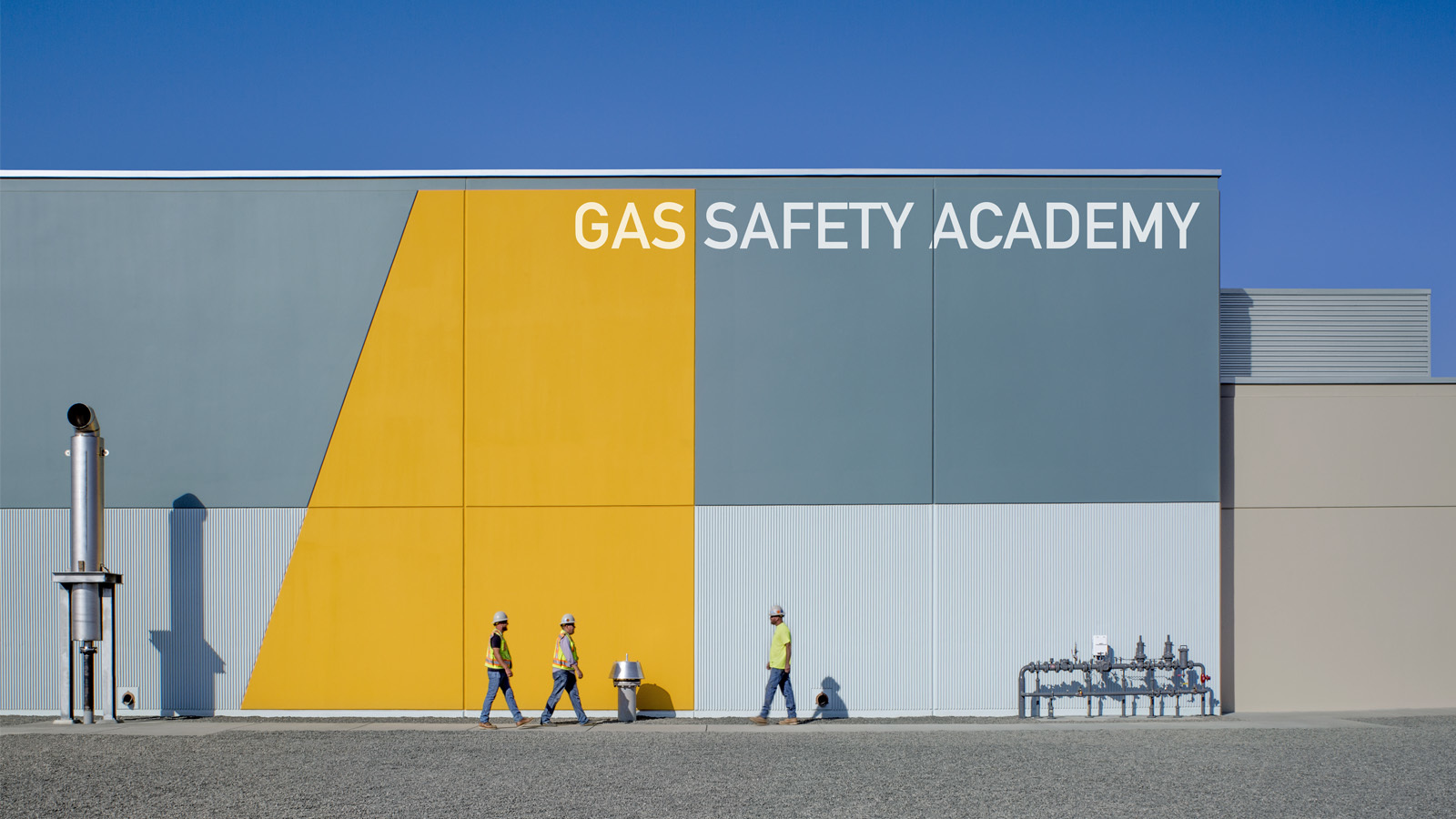 Photo of employees outside the PG&E Gas Safety Academy.